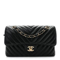 Lambskin Chevron Quilted Small Double Flap Black