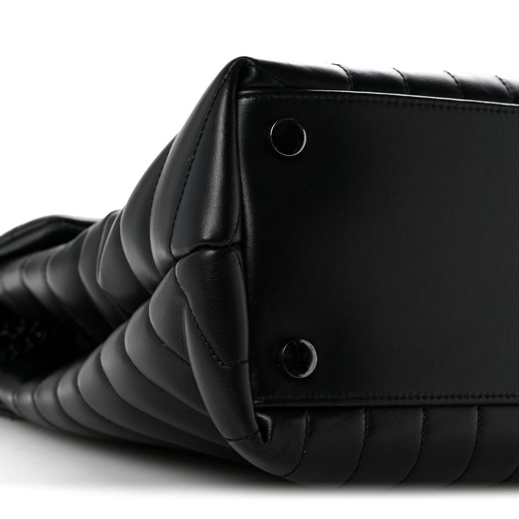 Calfskin Y Quilted Monogram Monochrome Large Loulou Chain Satchel Black