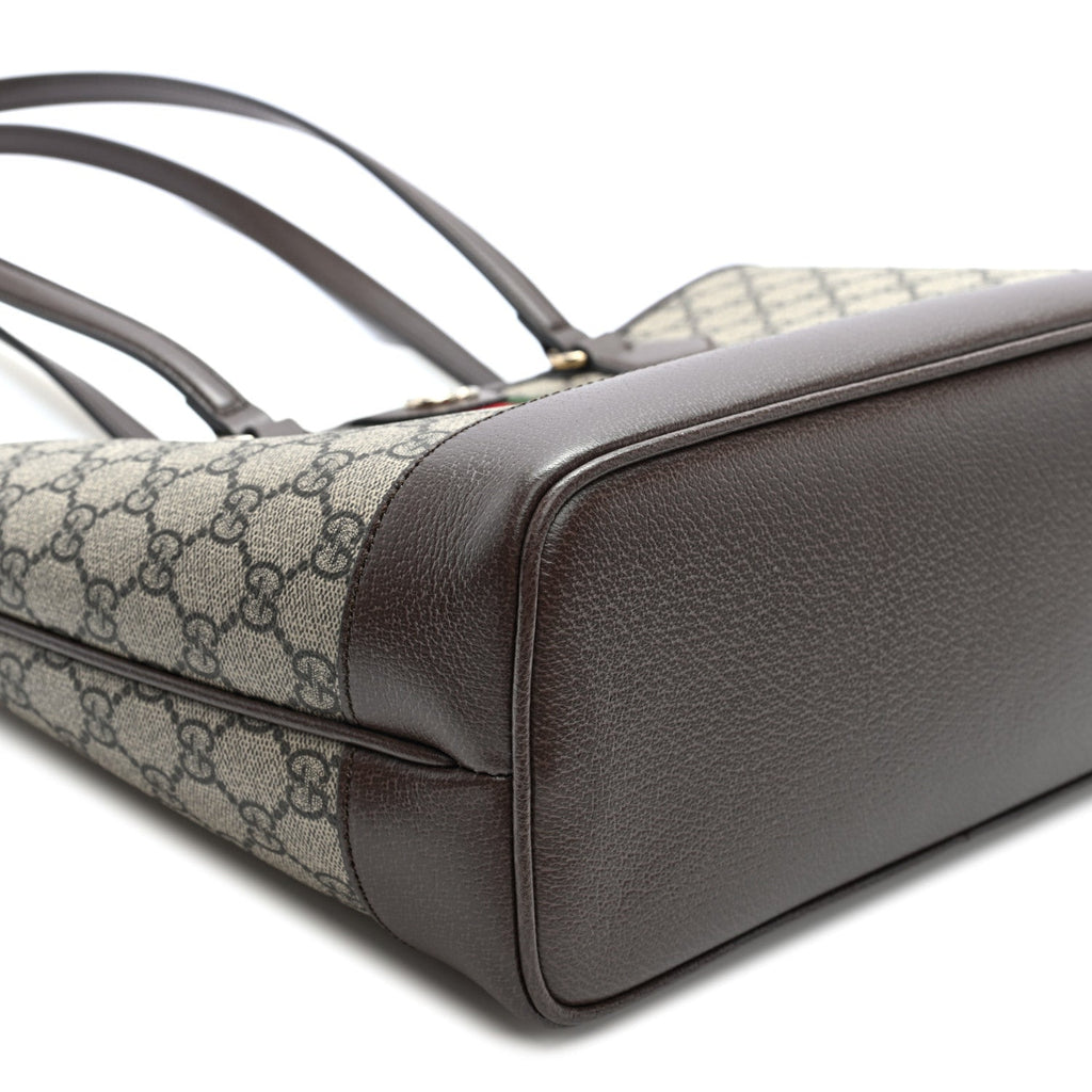 GG Supreme Monogram Textured Calfskin Web Small Ophidia Shoulder Tote Bag Beige Ebony New Acero