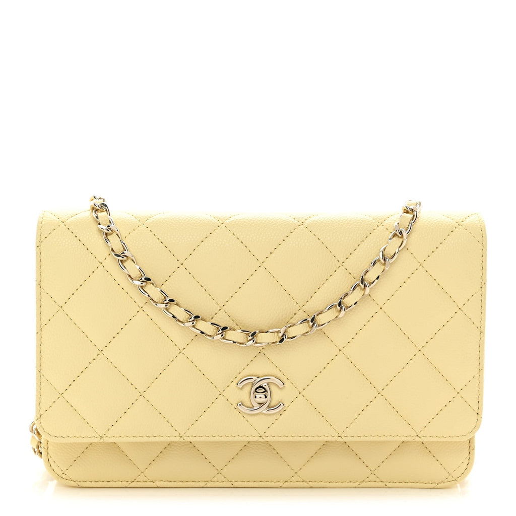 Caviar Quilted CC Turn Lock Wallet On Chain WOC Light Yellow