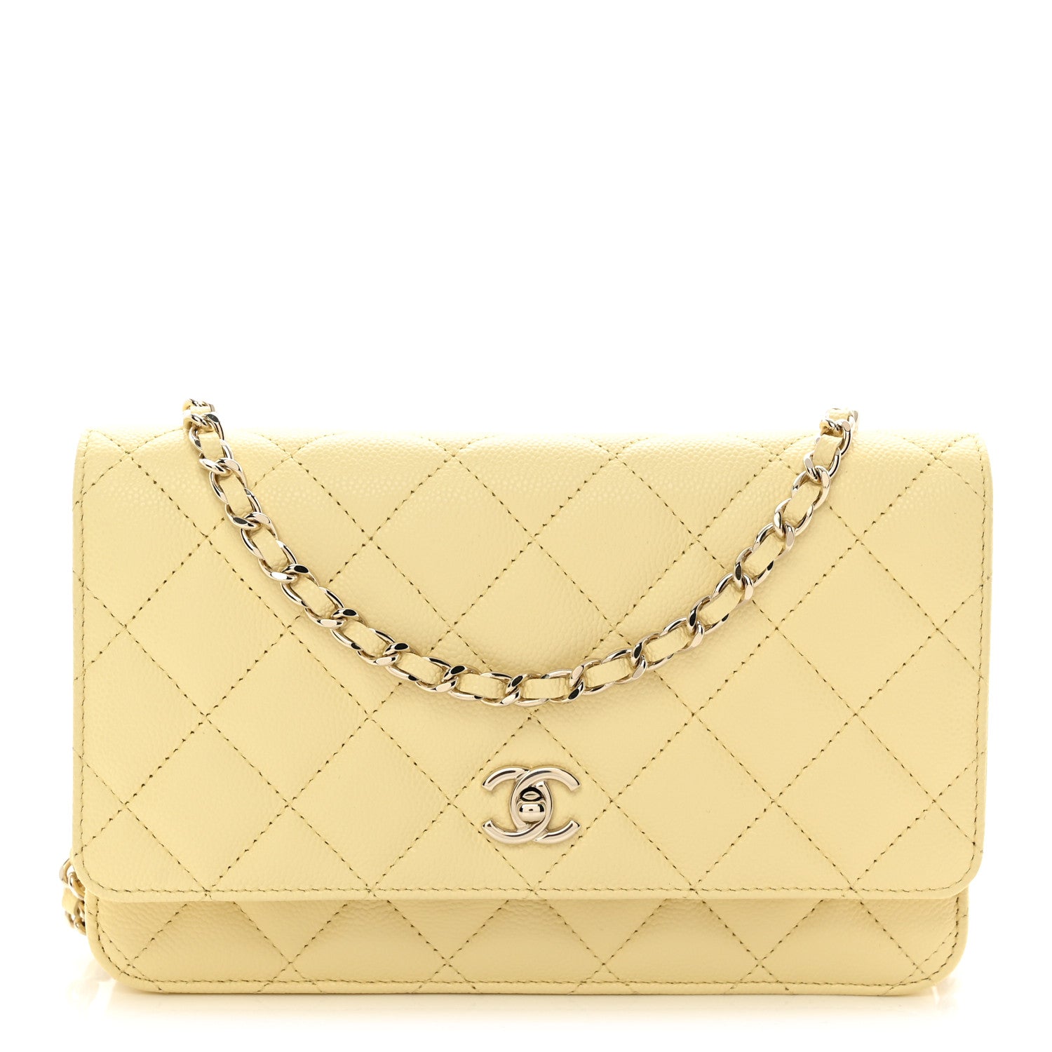Caviar Quilted CC Turn Lock Wallet On Chain WOC Light Yellow