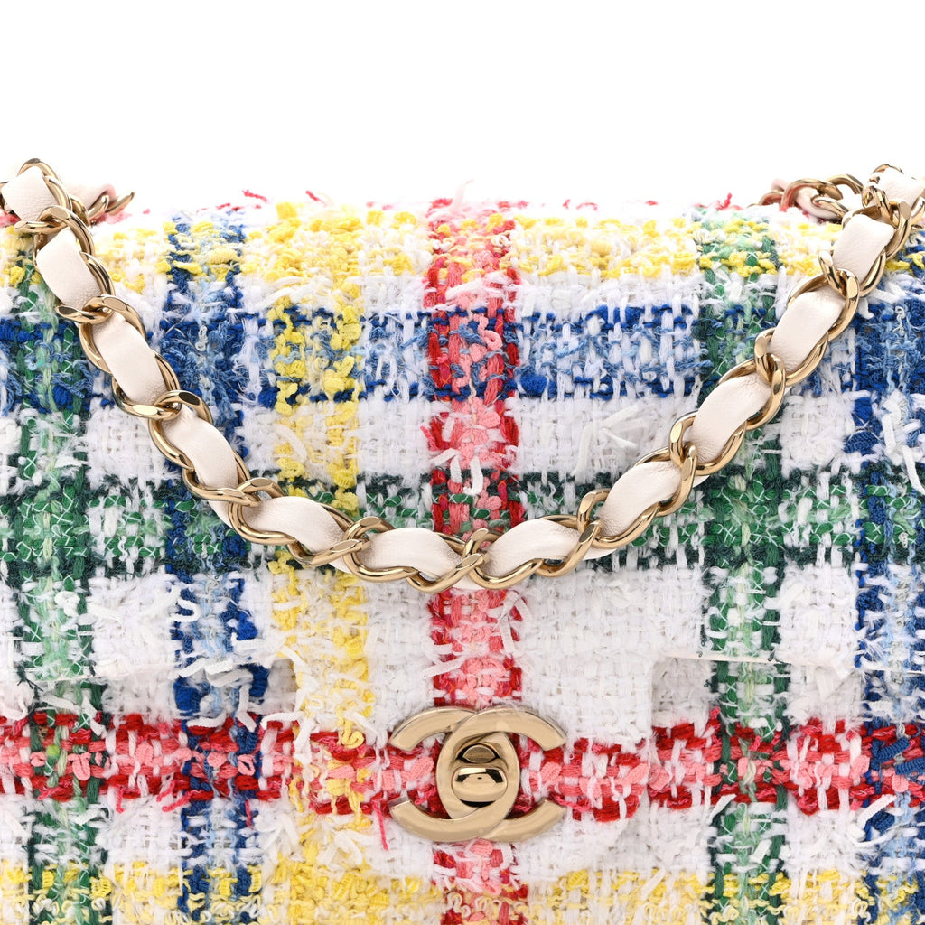Tweed Quilted Mini Rectangular Flap White Red Yellow Blue Green