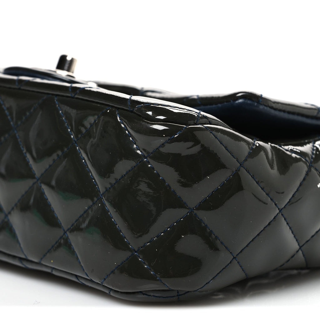 Patent Calfskin Quilted Mini Rectangular Flap Navy Blue