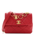 Calfskin Quilted Mini Charms Flap Red