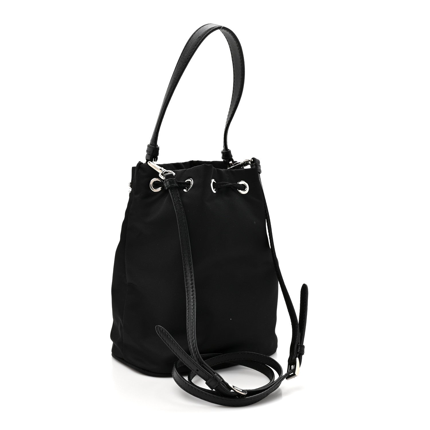 Tessuto Saffiano Ricamo Sequin Crystal Embellished Mini Re-Edition 1978 Bucket Bag Black
