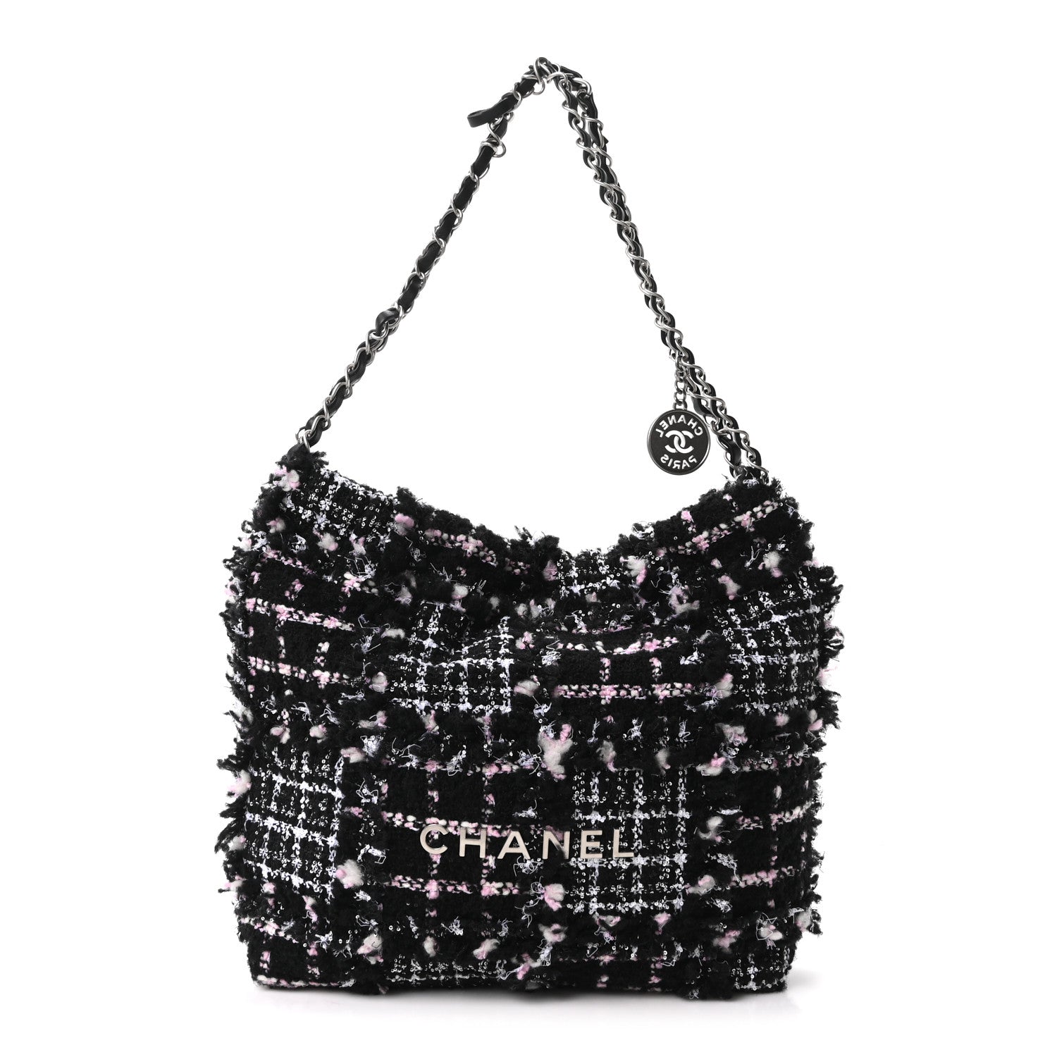 Tweed Patchwork Quilted Small Chanel 22 Black Pink White