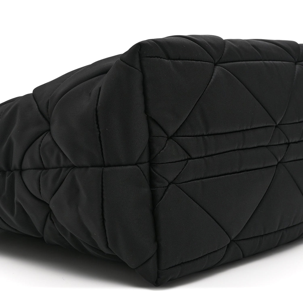 Re-Nylon Nappa Triangle Quilted Padded Small Double Handled Zip Tote Black