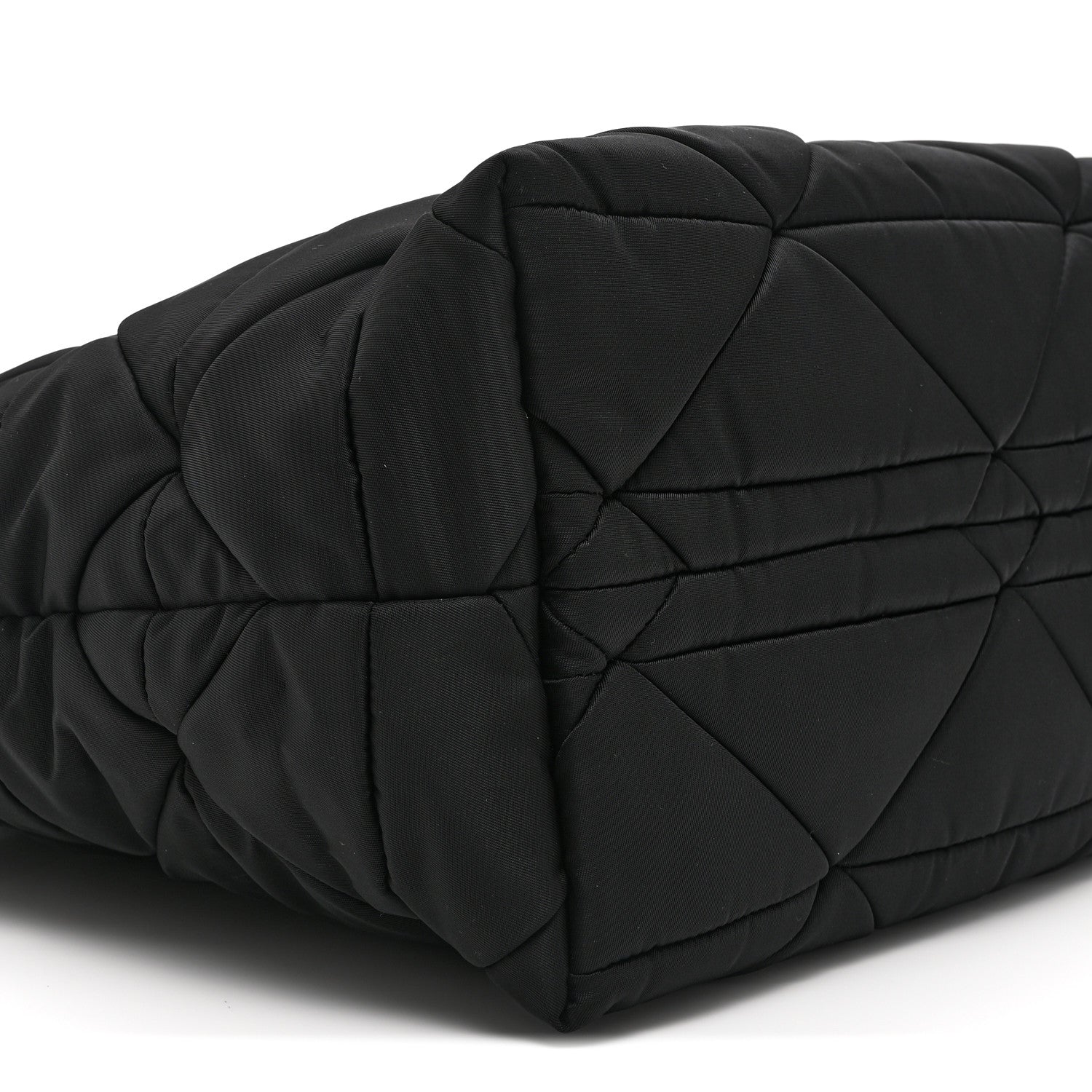 Re-Nylon Nappa Triangle Quilted Padded Small Double Handled Zip Tote Black