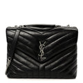 Calfskin Y Quilted Monogram Medium Loulou Chain Satchel Black