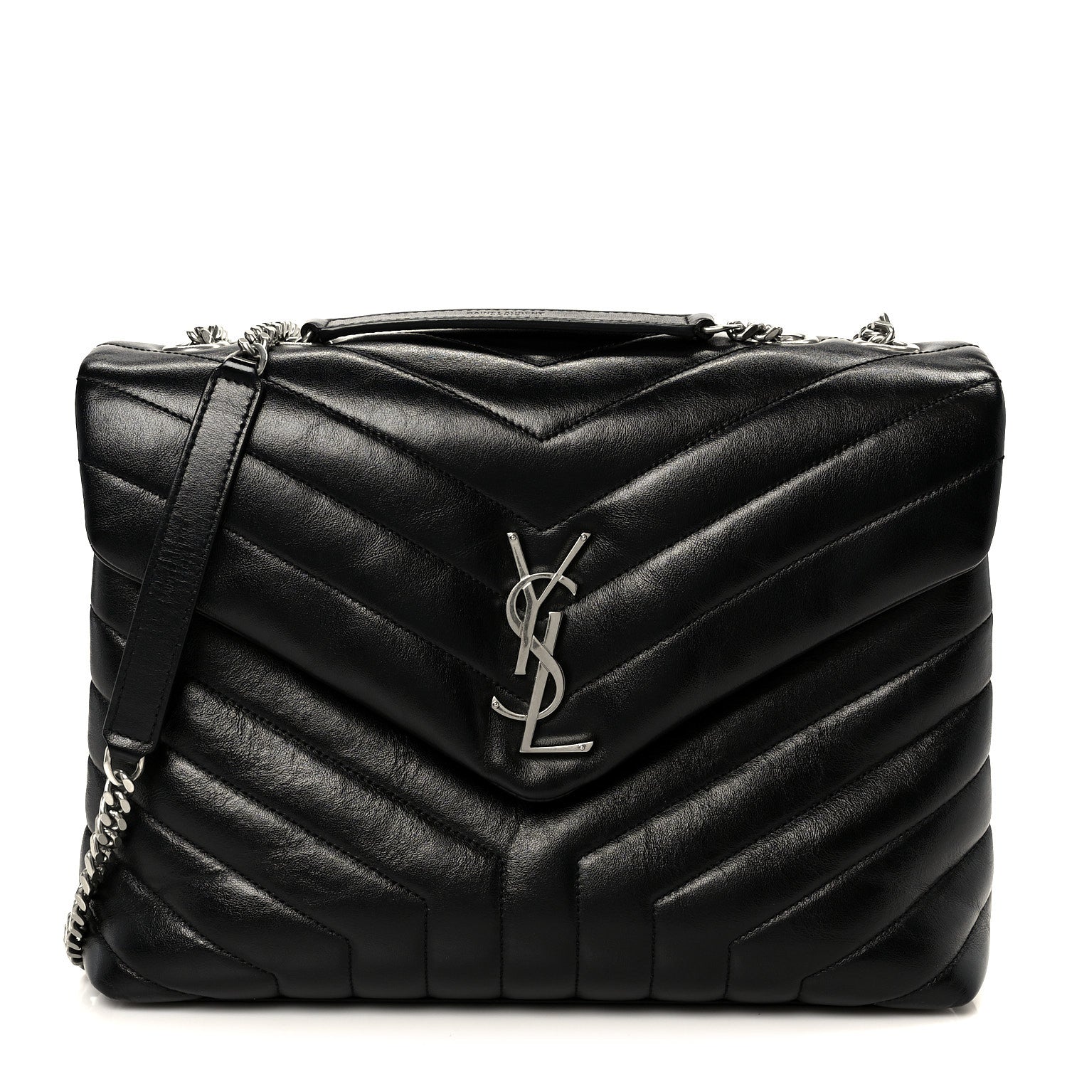 Calfskin Y Quilted Monogram Medium Loulou Chain Satchel Black