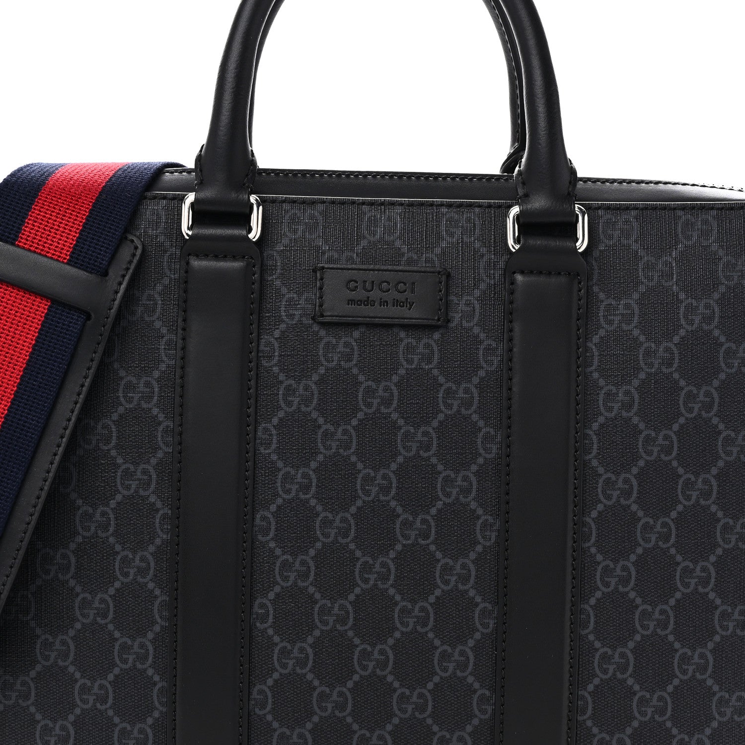 GG Supreme Monogram Appia Calfskin Web Briefcase Black
