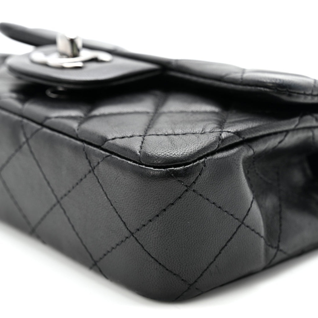 Lambskin Quilted Extra Mini Rectangular Flap Black