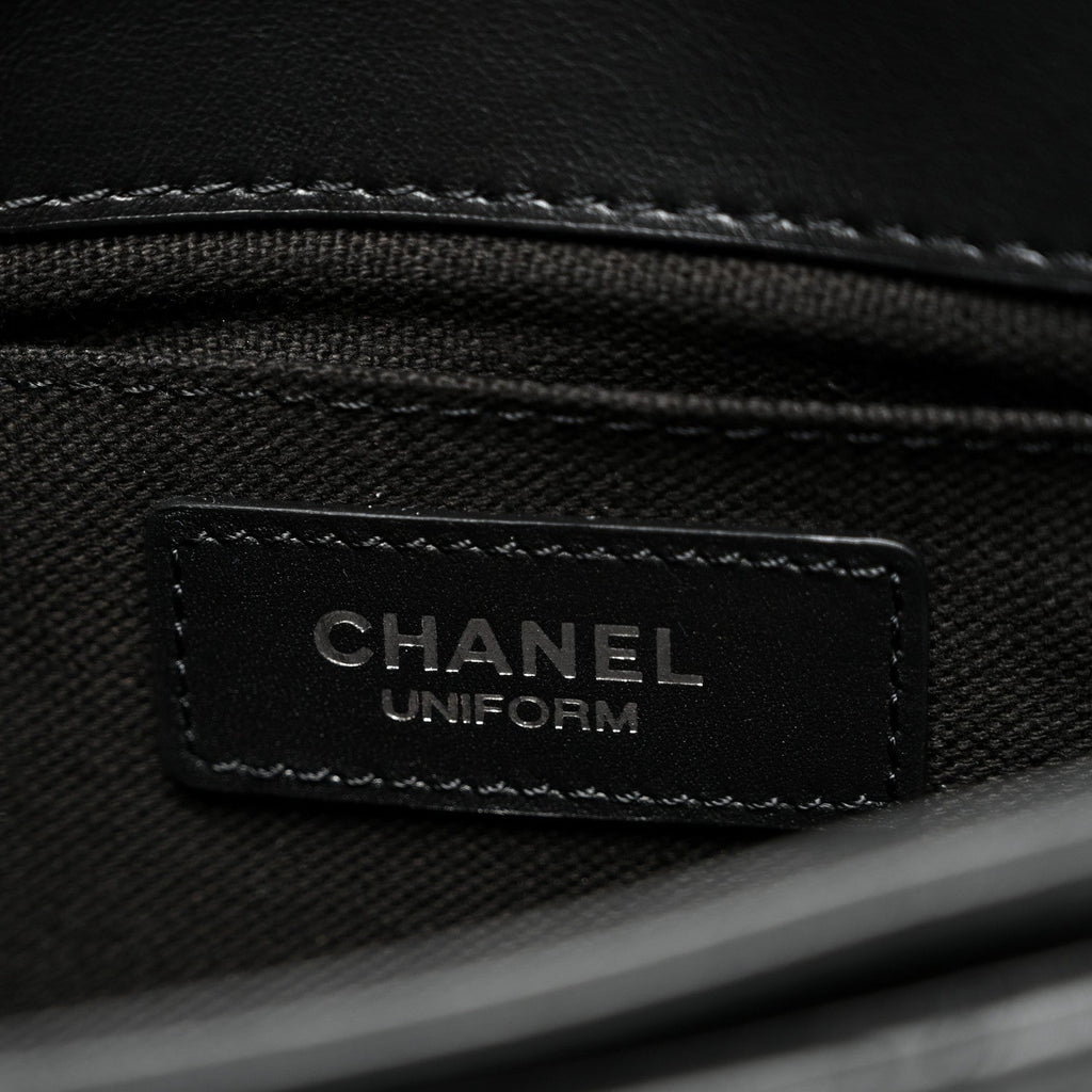 Calfskin Quilted CC Uniform Flap Belt Bag Black