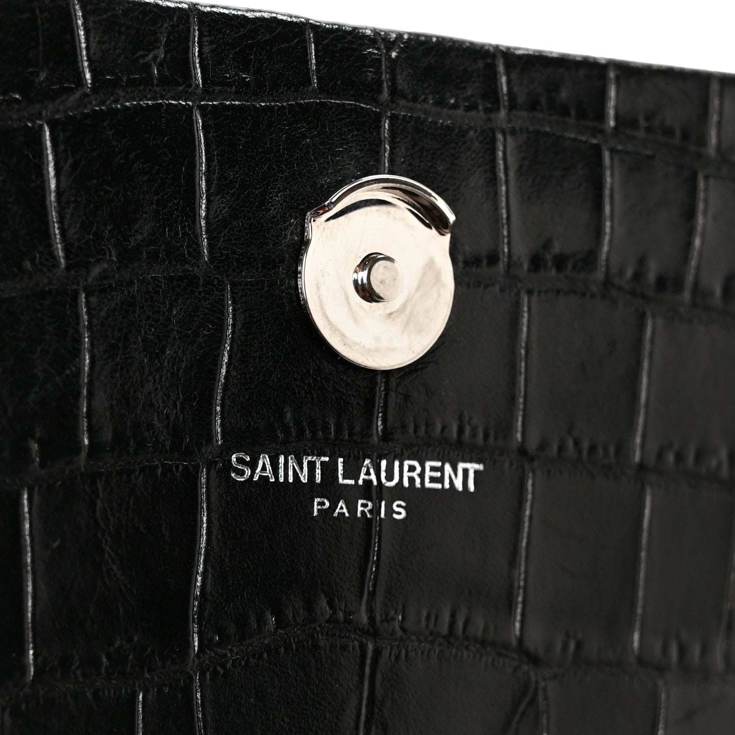 Calfskin Crocodile Embossed Medium Classic Monogram Kate Tassel Satchel Black