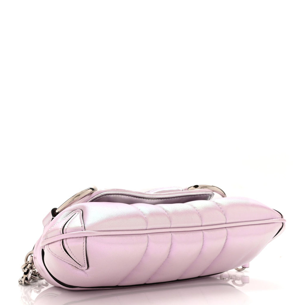 Iridescent Nappa Vertical Matelasse Small Maxi Horsebit Chain Shoulder Bag Escape Pink