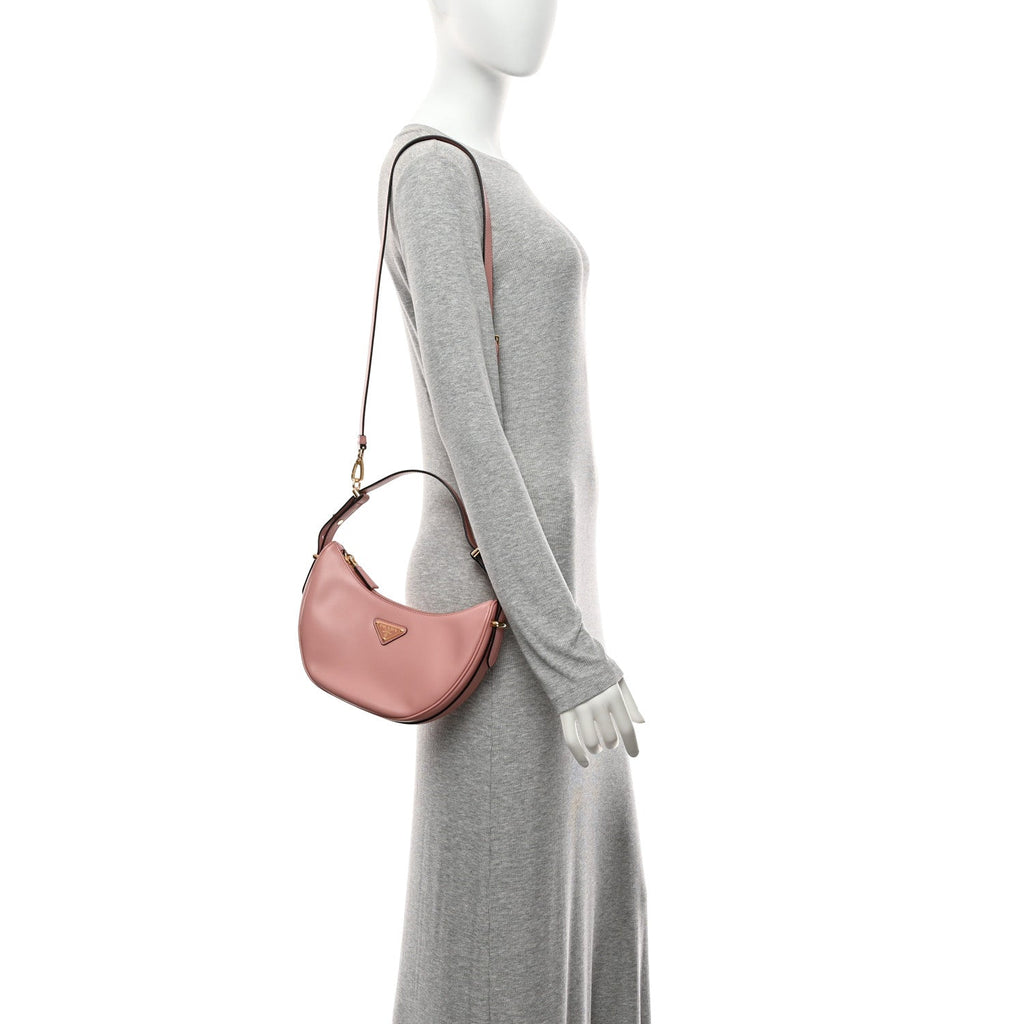 Soft Calfskin Arque Shoulder Bag Alabastro