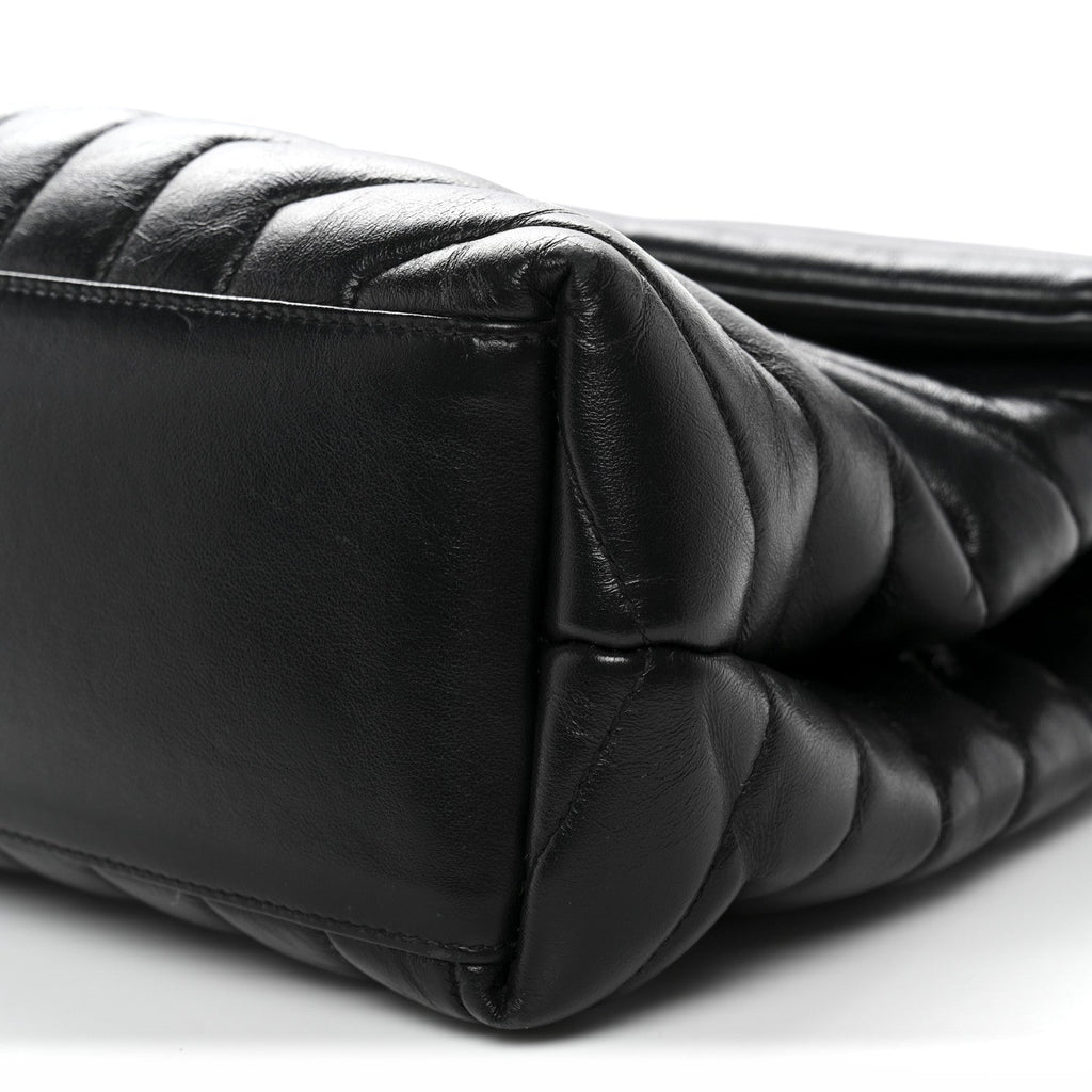 Calfskin Y Quilted Monogram Medium Loulou Chain Satchel Black