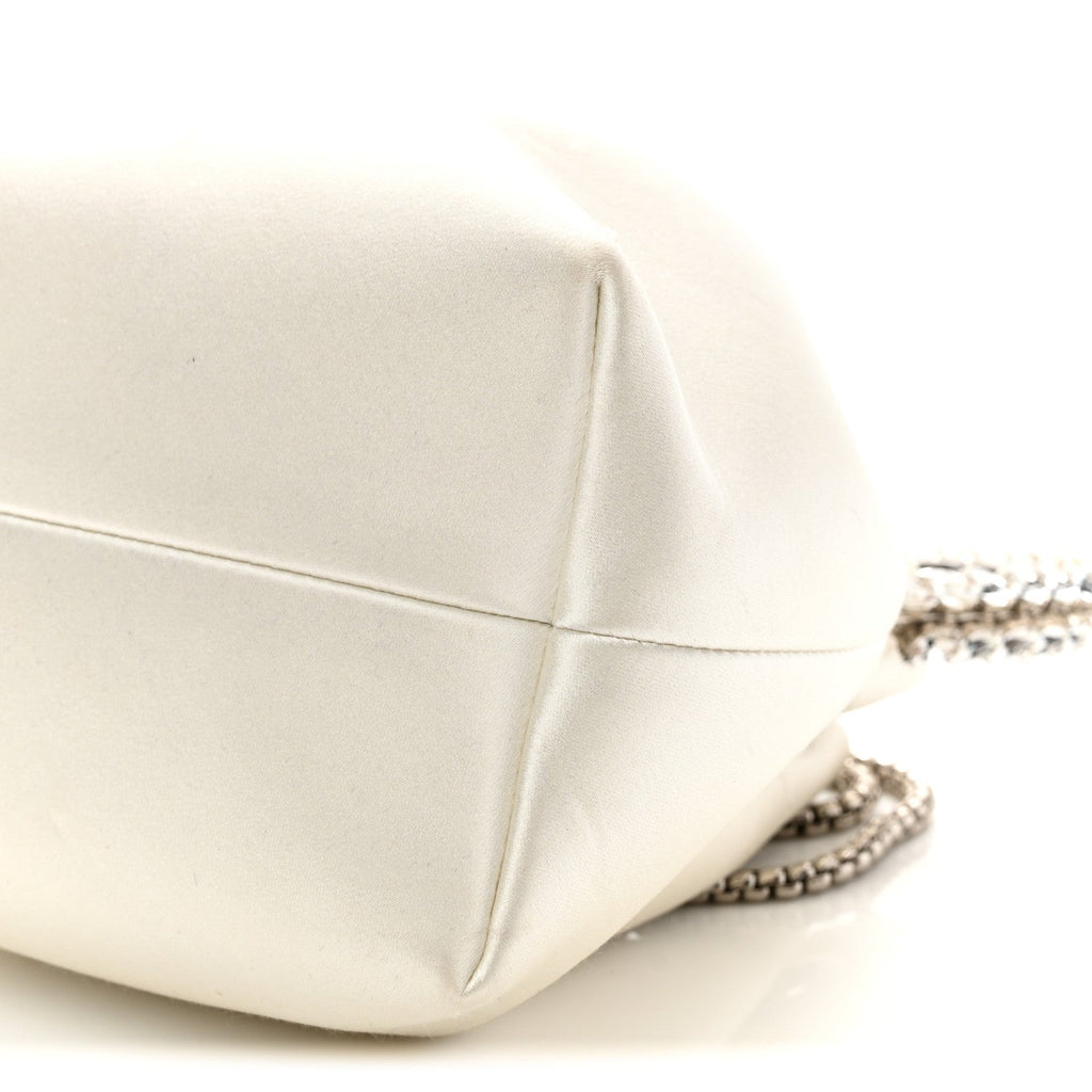 Satin Crystal Embellished Bon Bon Bucket Bag White