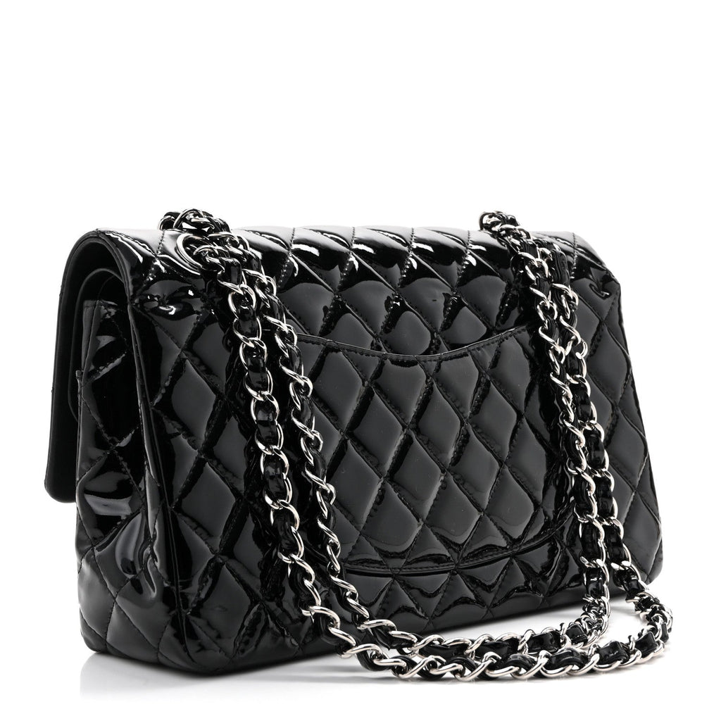 Patent Quilted Medium Double Flap Black