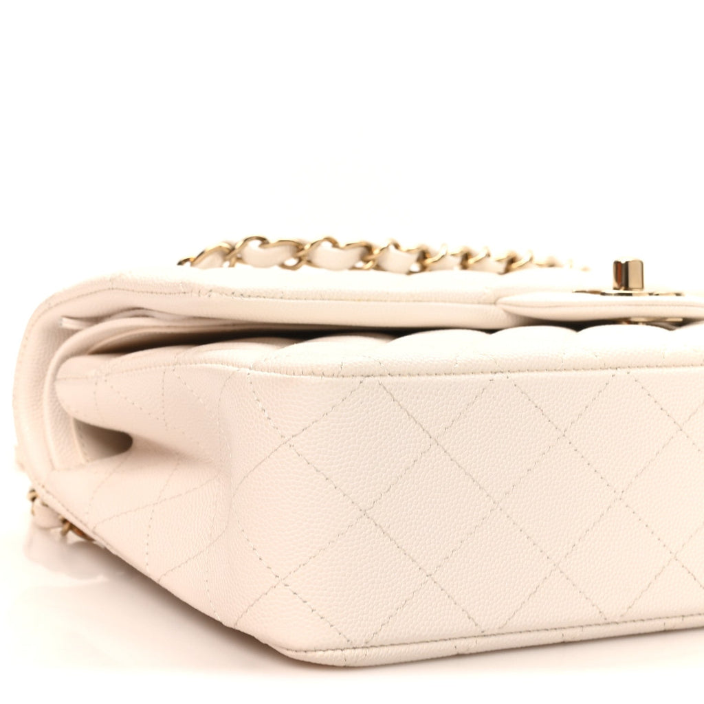 Caviar Quilted Medium Double Flap White