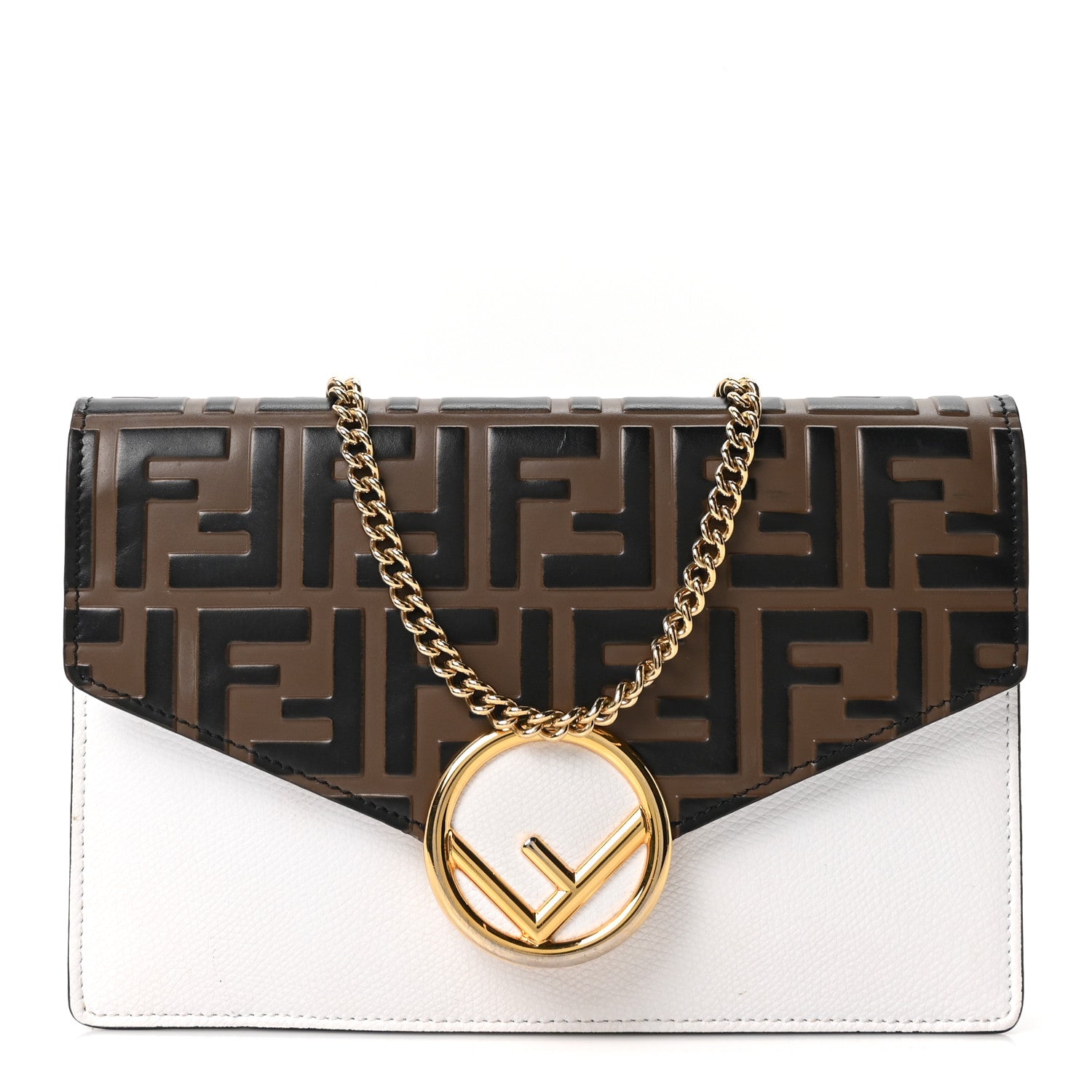 Vitello Cruise F is Fendi Bi-Color FF 1974 Embossed Medium Envelope Wallet On Chain Maya Black White