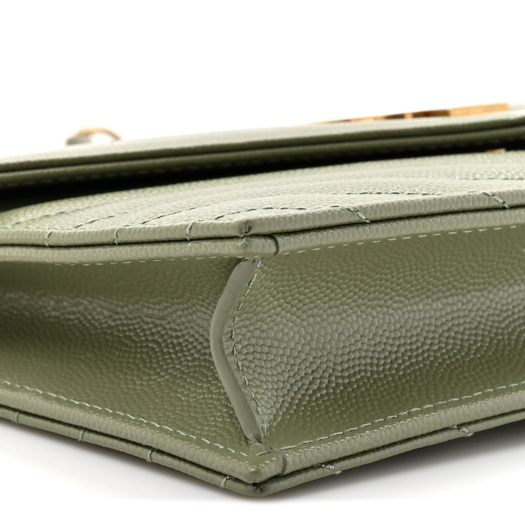 Grain De Poudre Matelasse Chevron Monogram Envelope Chain Wallet Light Sage
