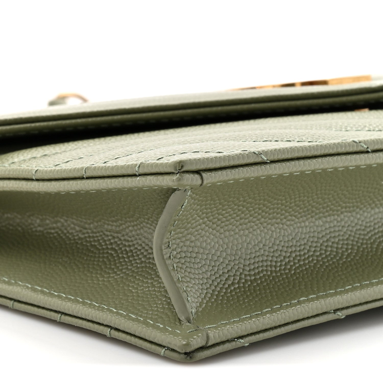 Grain De Poudre Matelasse Chevron Monogram Envelope Chain Wallet Light Sage