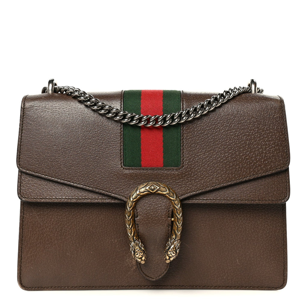 Textured Calfskin Web Medium Dionysus Shoulder Bag New Acero