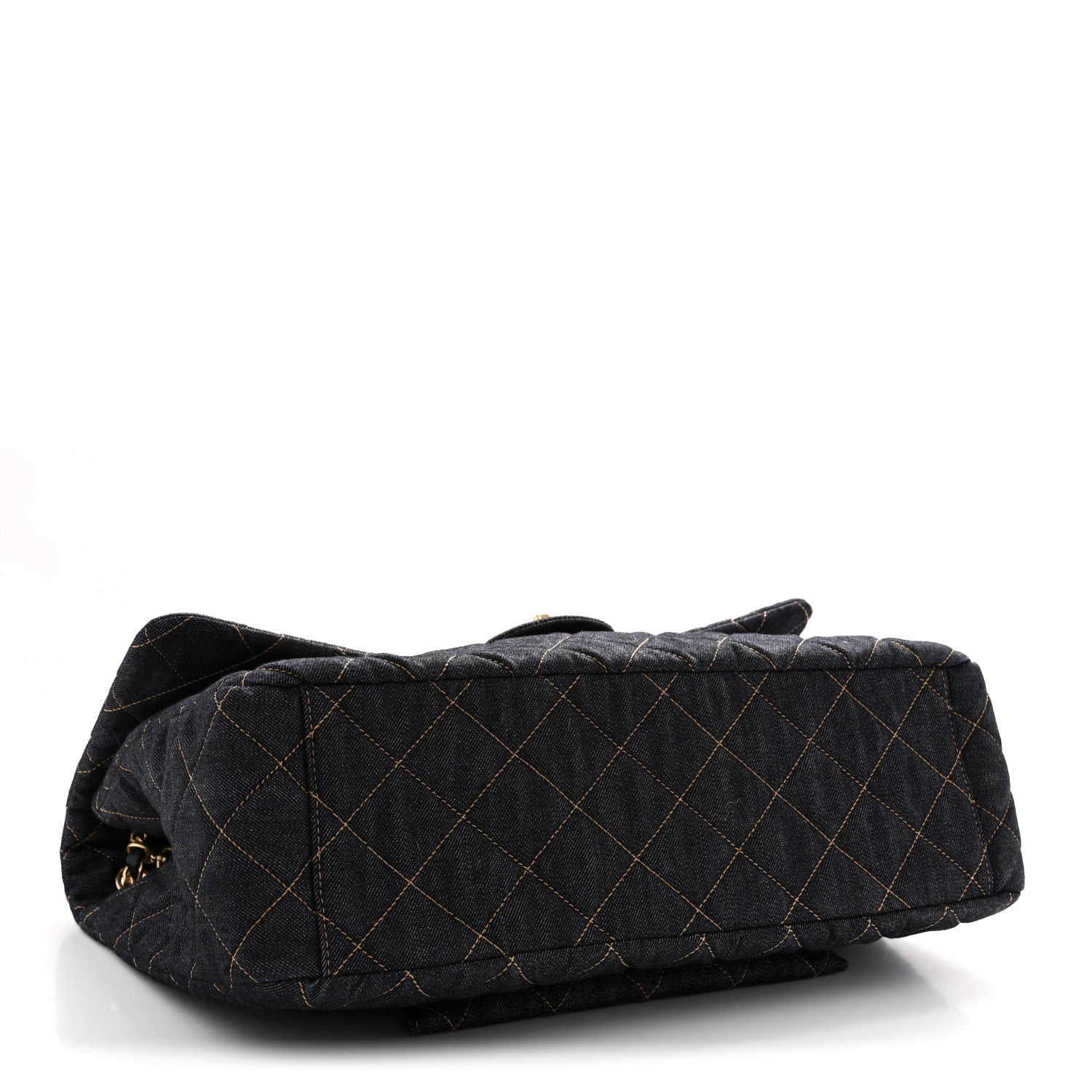 Denim Quilted XXL Travel Flap Bag Dark Blue Orange