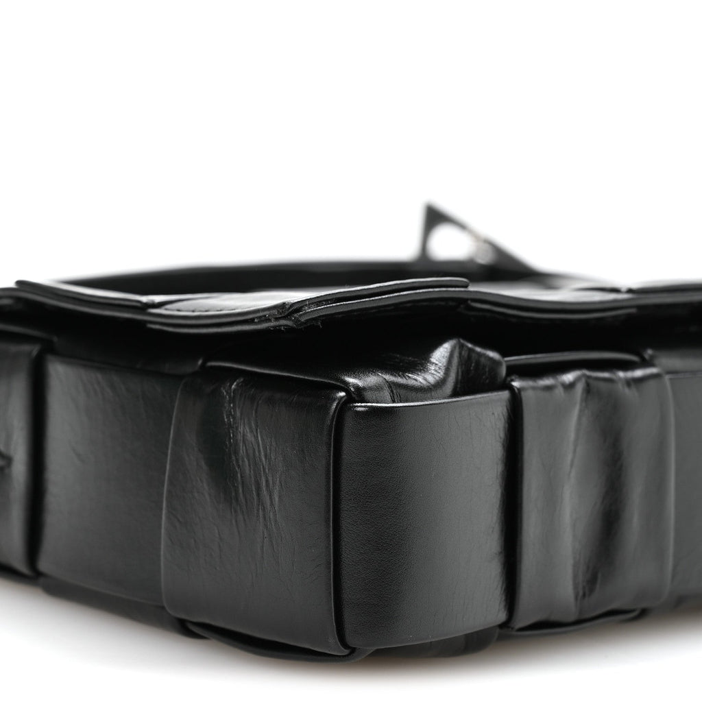 Paper Calfskin Maxi Intreccio Cassette Crossbody Bag Black