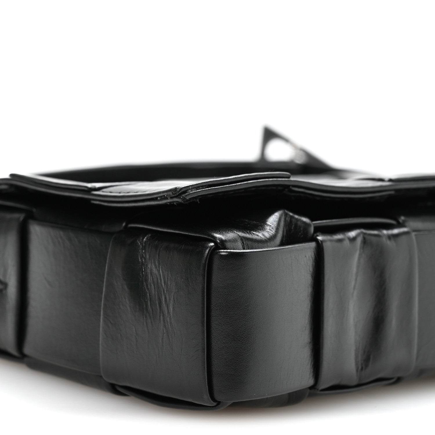 Paper Calfskin Maxi Intreccio Cassette Crossbody Bag Black