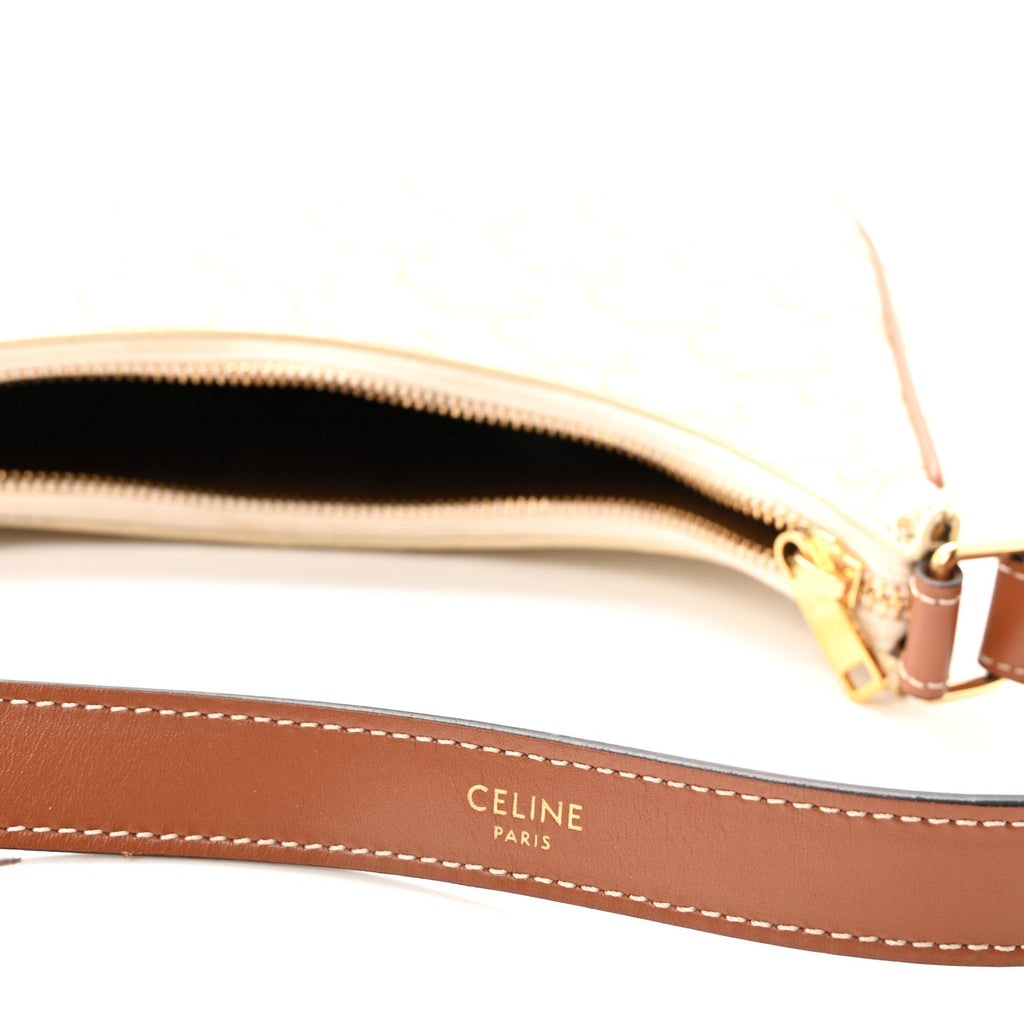 Canvas Calfskin Ava Triomphe Shoulder Bag White