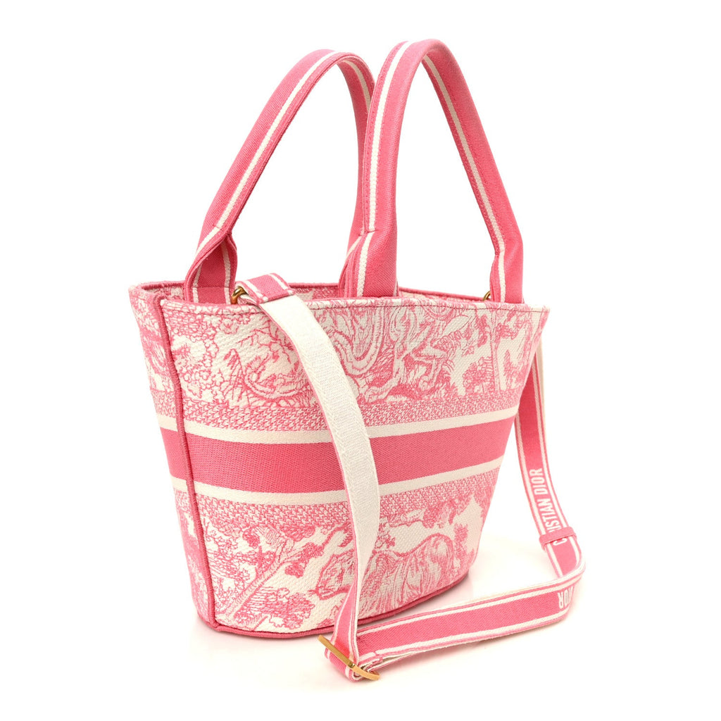Canvas Embroidered Dioriviera Toile De Jouy Panier Chapeau Tote Peony Pink
