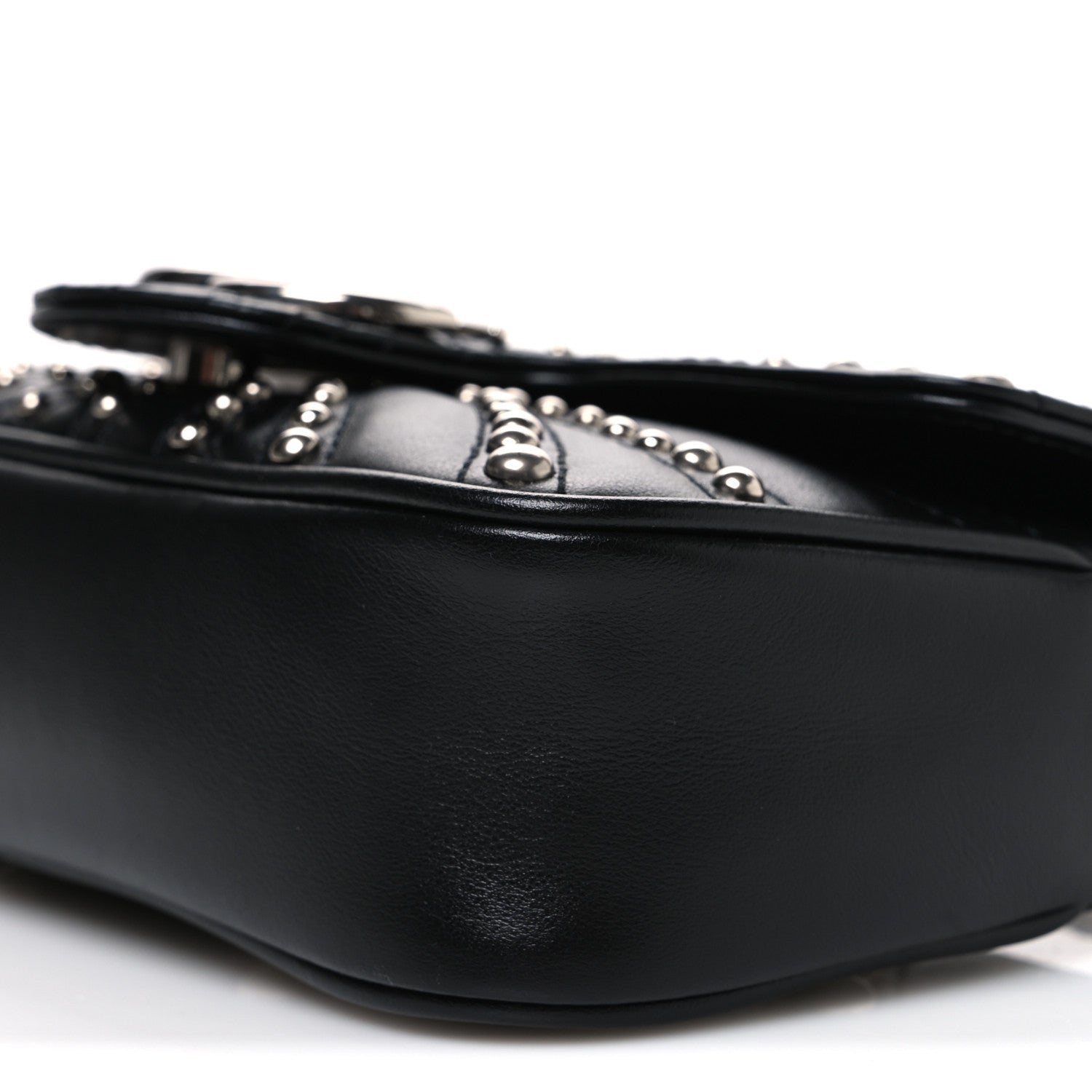 Calfskin Matelasse Studded Super Mini GG Marmont Shoulder Bag Black