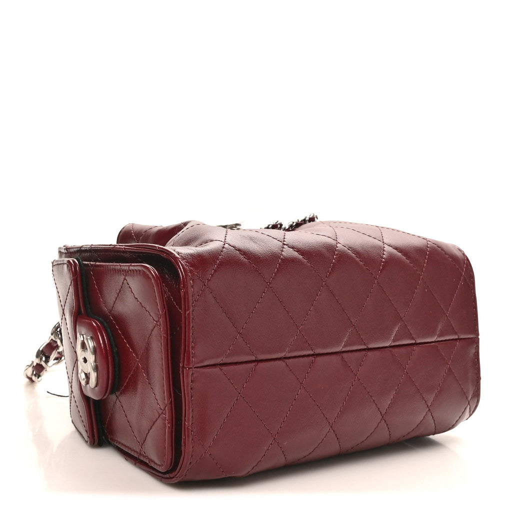 Shiny Crumpled Calfskin Quilted Mini Chanel 25 Handbag Dark Burgundy