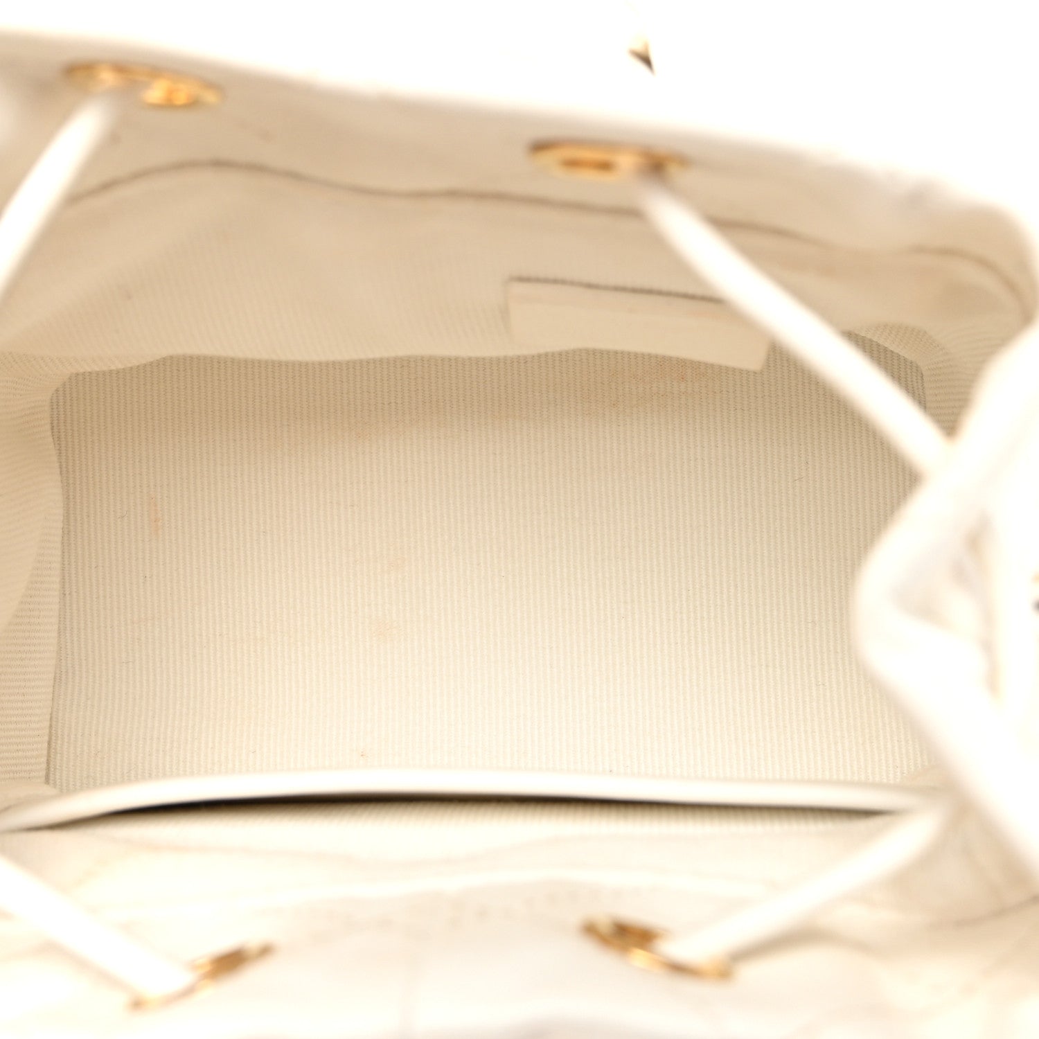 Metal Lambskin Quilted Small Chain Bucket Bag White