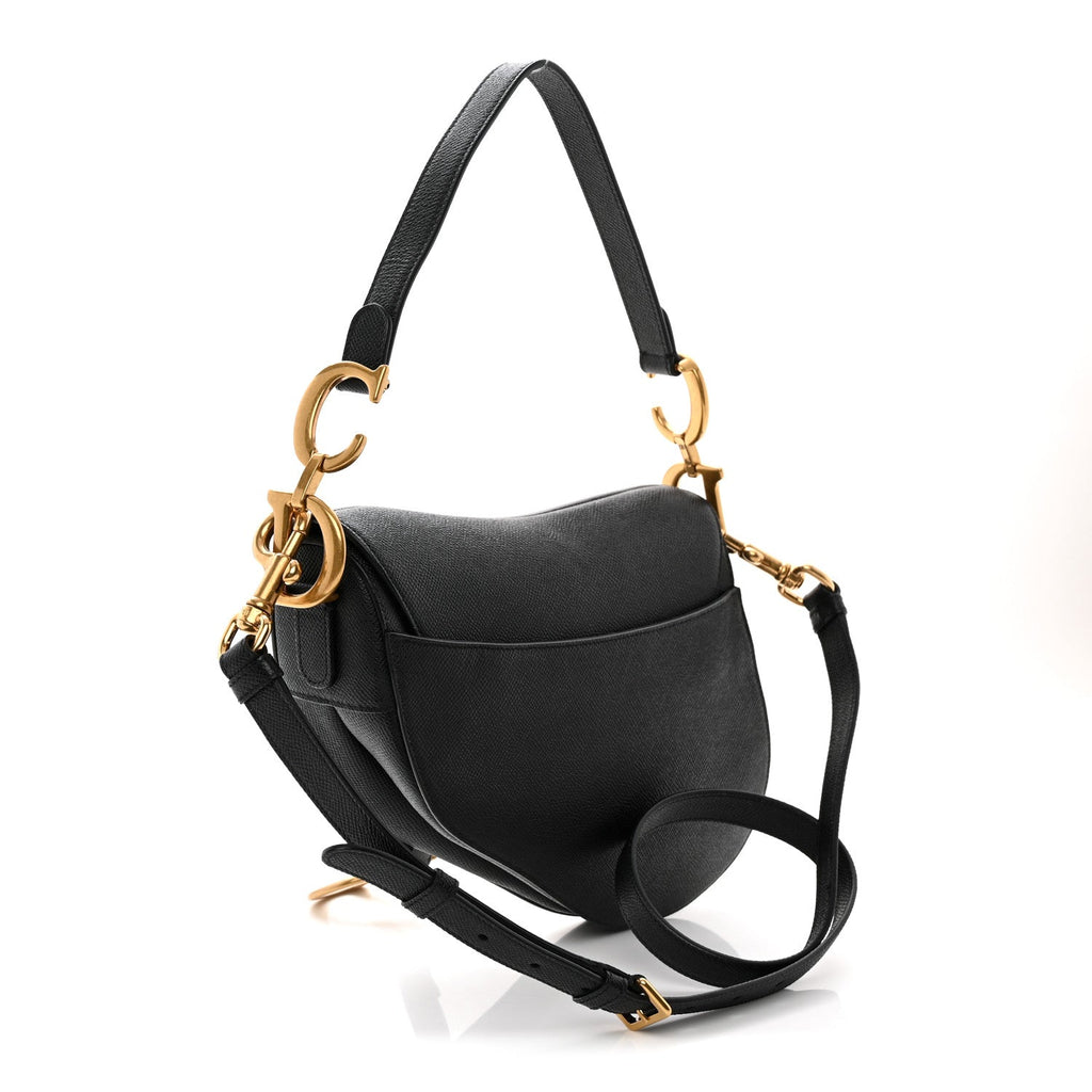 Grained Calfskin Saddle Bag With Strap Black