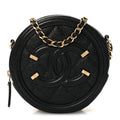 Caviar Quilted Round Filigree Crossbody Black