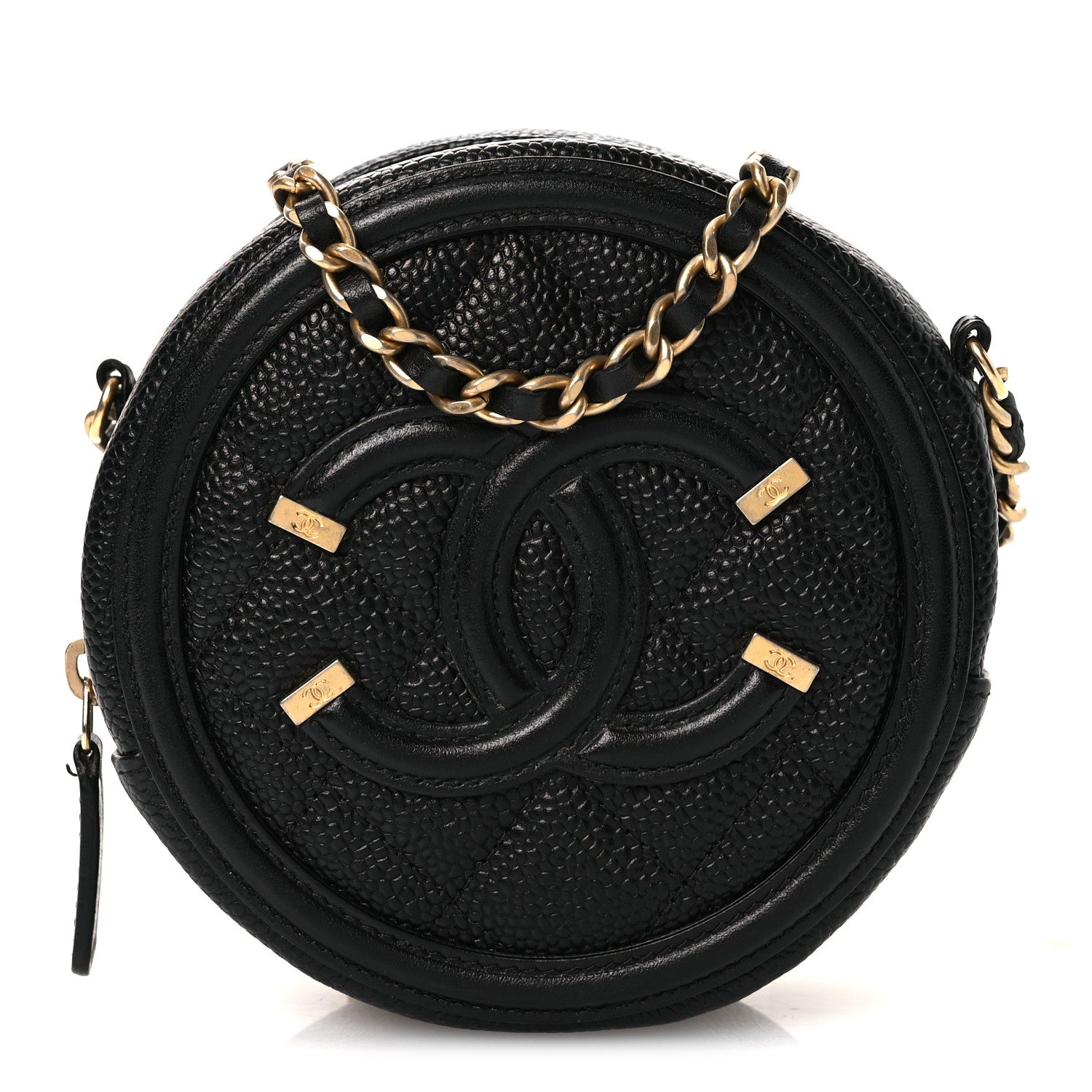 Caviar Quilted Round Filigree Crossbody Black