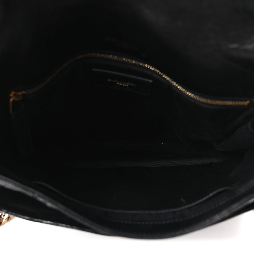 Crinkled Calfskin Matelasse Monogram Medium Niki Chain Satchel Black