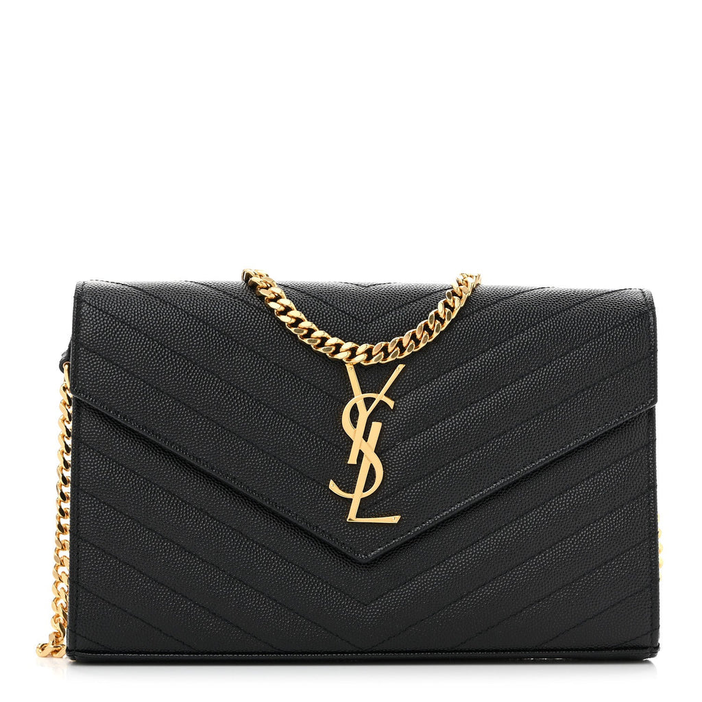 Grain De Poudre Matelasse Chevron Monogram Chain Wallet Black