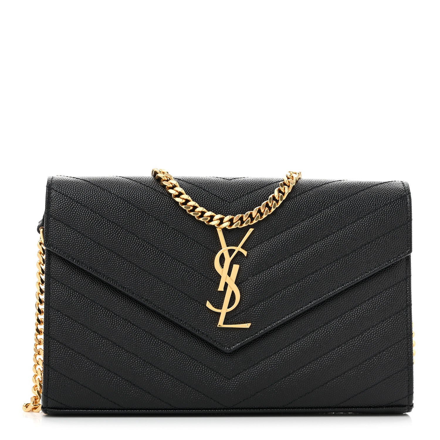 Grain De Poudre Matelasse Chevron Monogram Chain Wallet Black