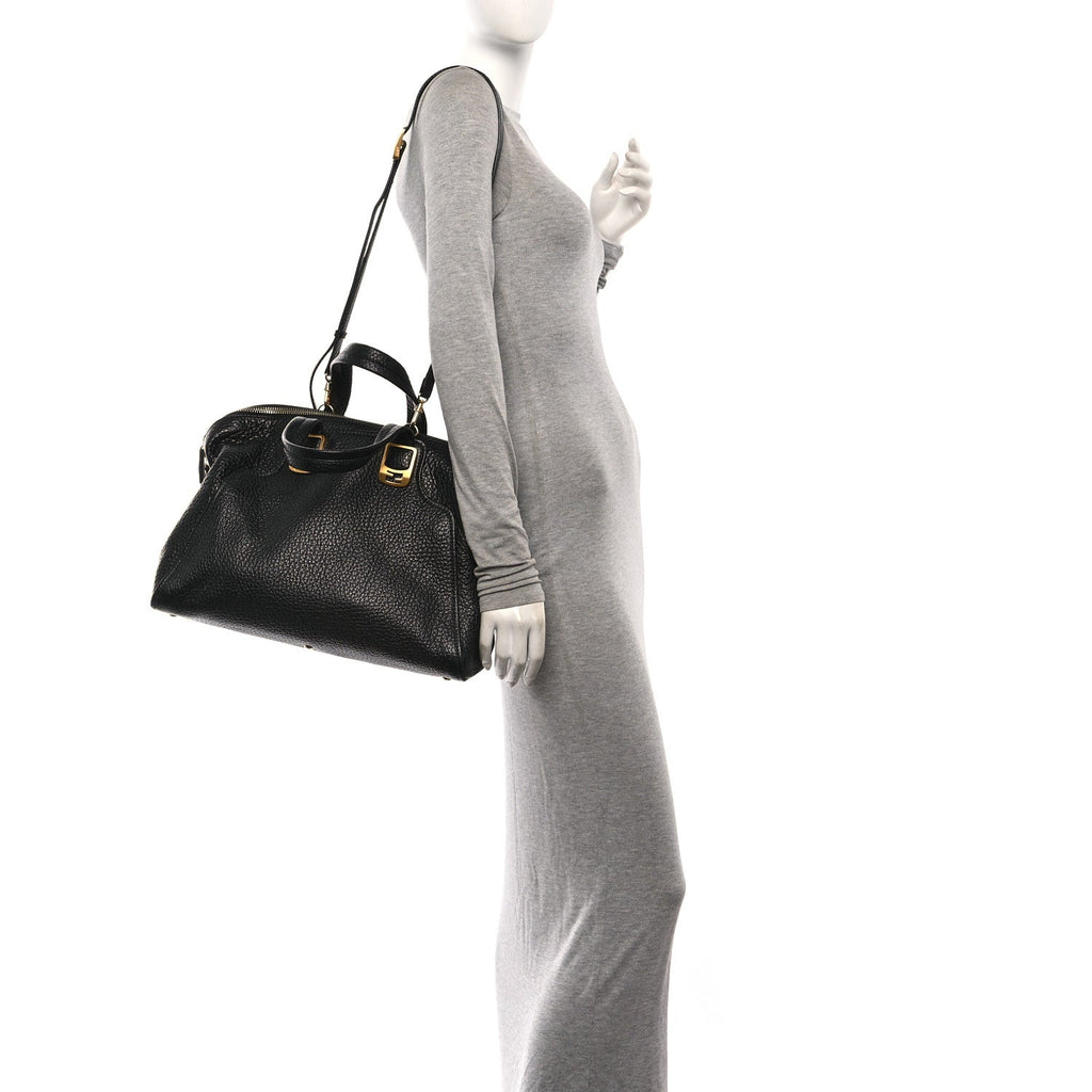 Pebbled Calfskin Large Chameleon Tote  Black