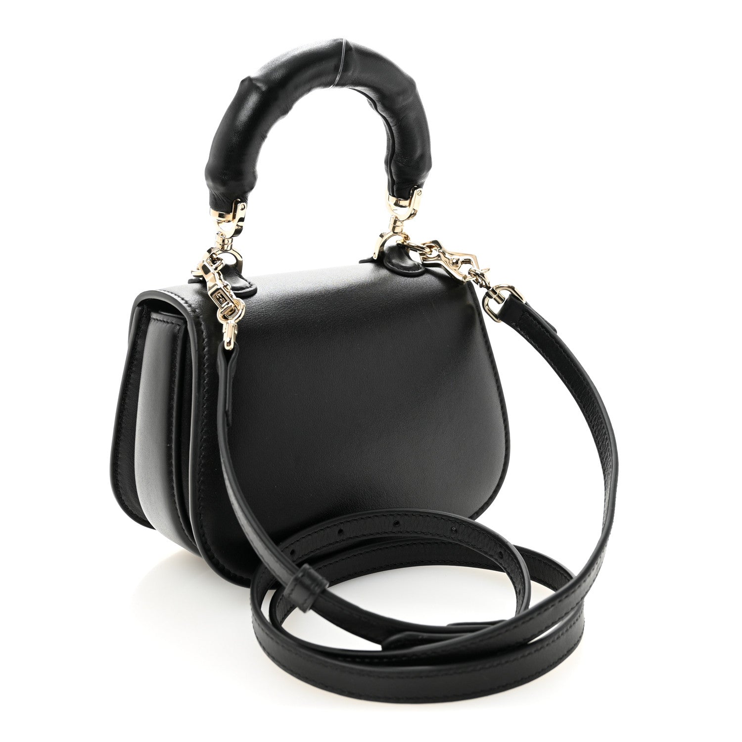 Boarded Dyana Lux Calfskin Mini Bamboo 1947 Top Handle Bag Black