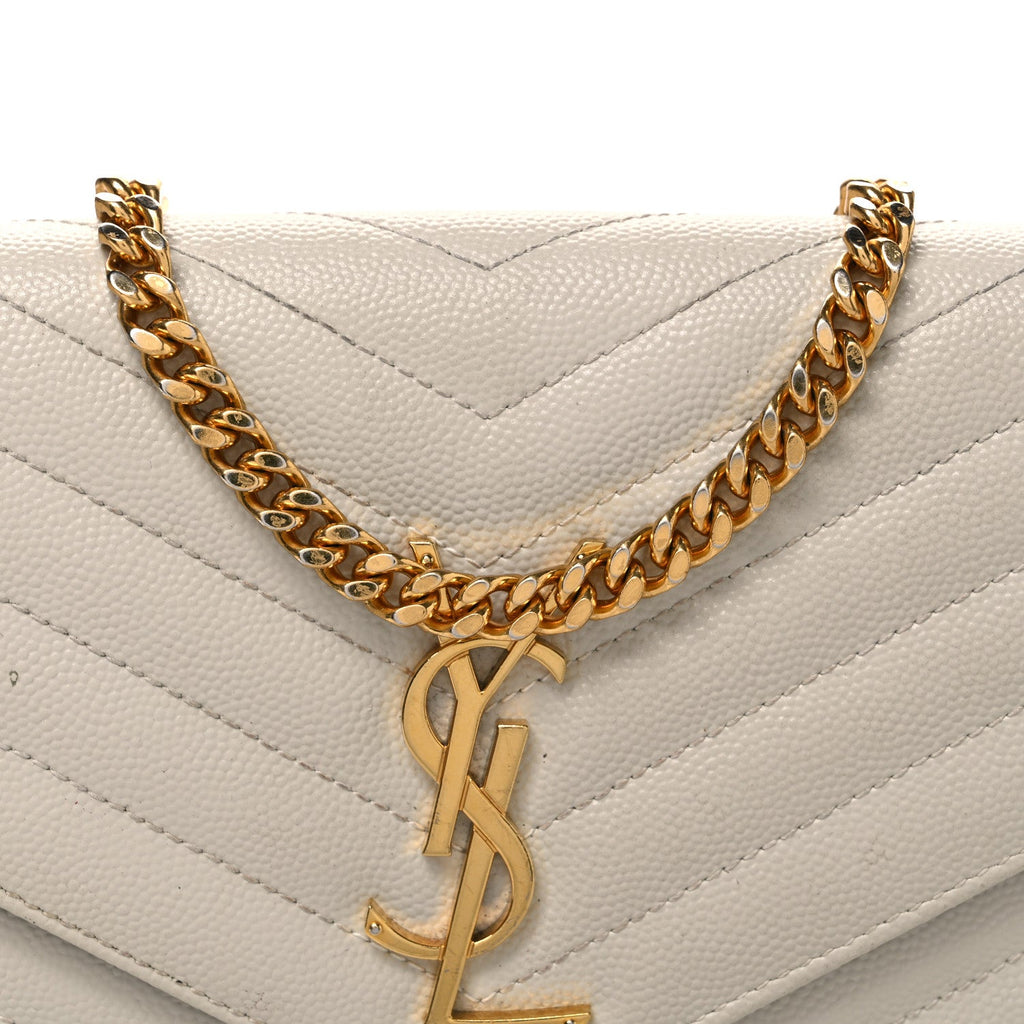 Grain De Poudre Matelasse Chevron Monogram Chain Wallet Blanc Vintage