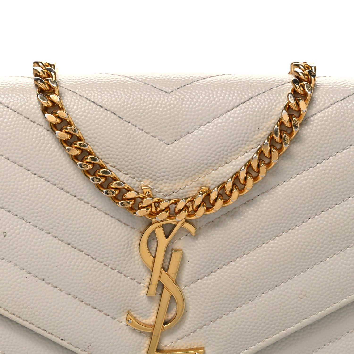 Grain De Poudre Matelasse Chevron Monogram Chain Wallet Blanc Vintage