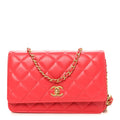 Lambskin Quilted CC Pearl Crush Wallet On Chain WOC  Red