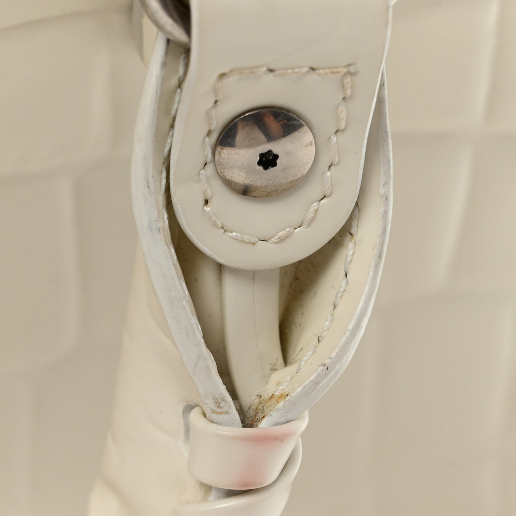 Semi Shiny Calfskin Crocodile Embossed Neo Classic Silver Hardware Nano City Crossbody White