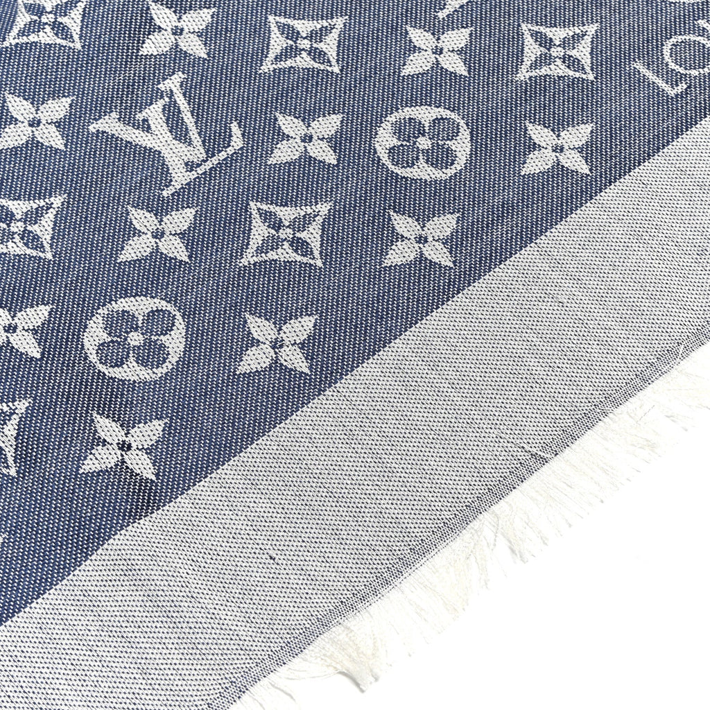 Silk Wool Monogram Denim Shawl Blue