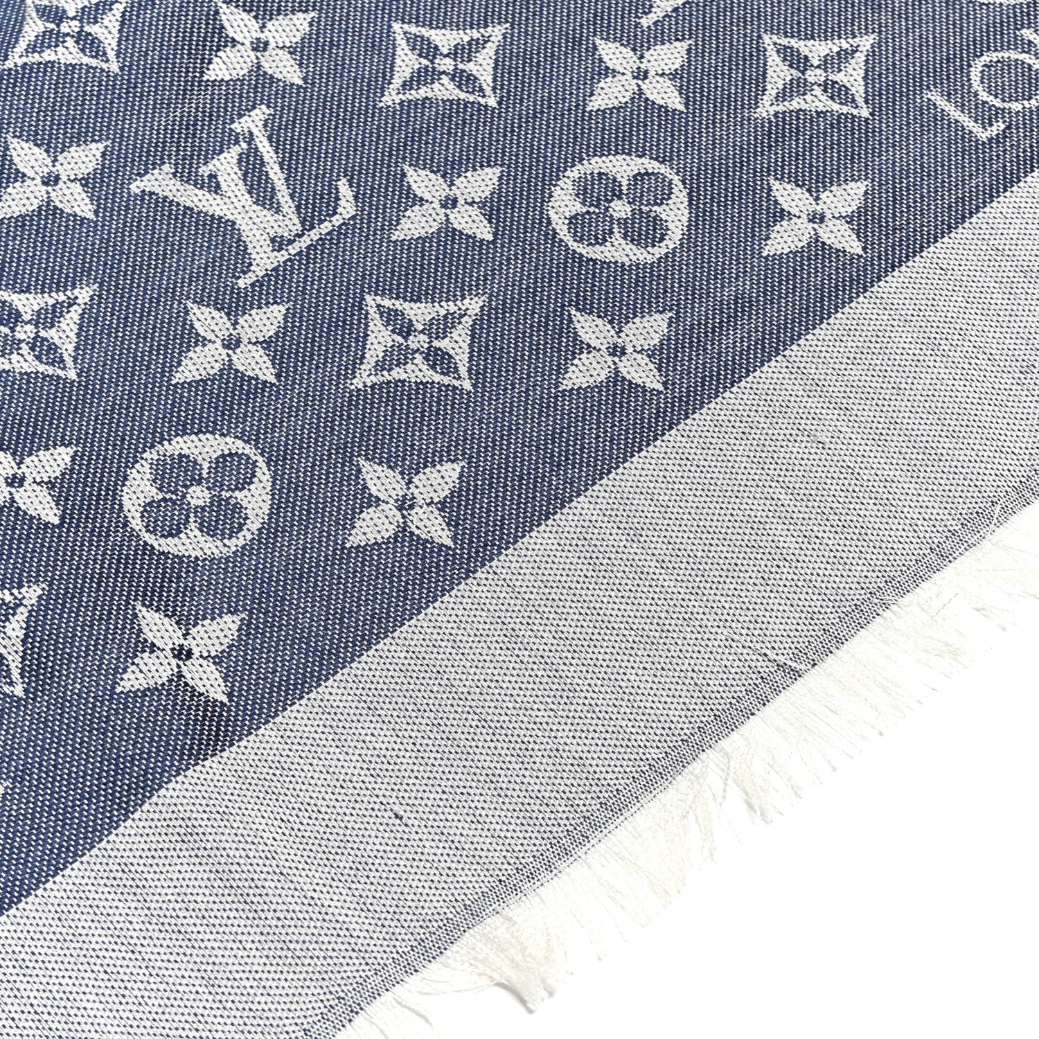 Silk Wool Monogram Denim Shawl Blue